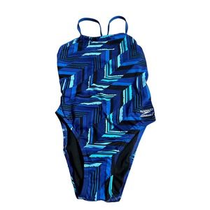 Speedo Endurance Blue Geometric Competition Swimsuit 28